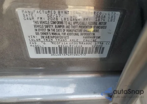 2017 Nissan Sentra S from USA, damaged, VIN 3N1AB7AP6HY281972